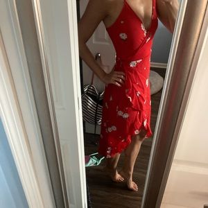 H&M red floral print dress size 4